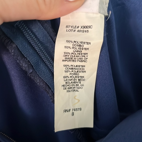 Cache midi length chiffon and satin dress. Color Navy. Size 8. - Picture 3 of 5